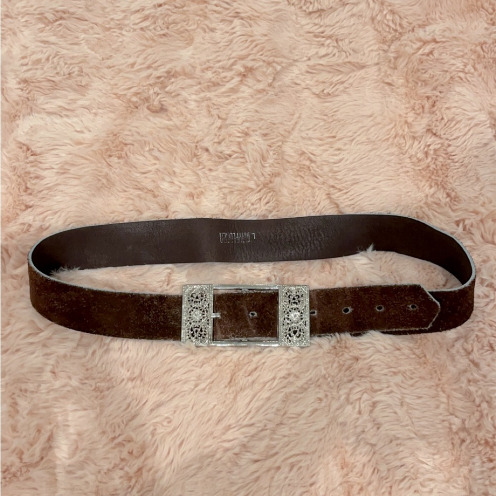 Brown Western Vintage Antique Belt With Silver Buckle